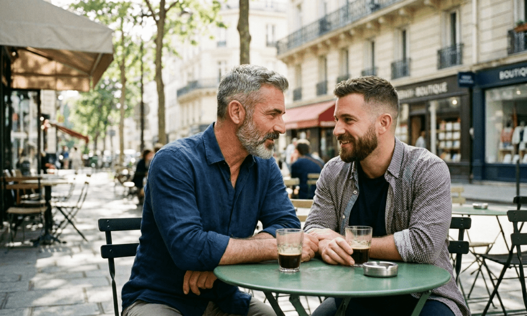 Aborder un daddy – un daddy et un cub en pleine conversation complice dans un bar
